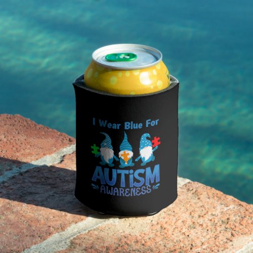 I wear blue Autism Awareness _ Cute Gnome Can Cooler