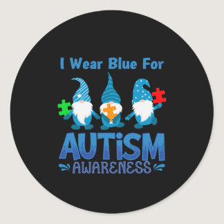 I wear blue Autism Awareness - Cute Gnome Classic Round Sticker