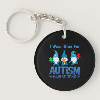I wear blue Autism Awareness - Cute Gnome Keychain