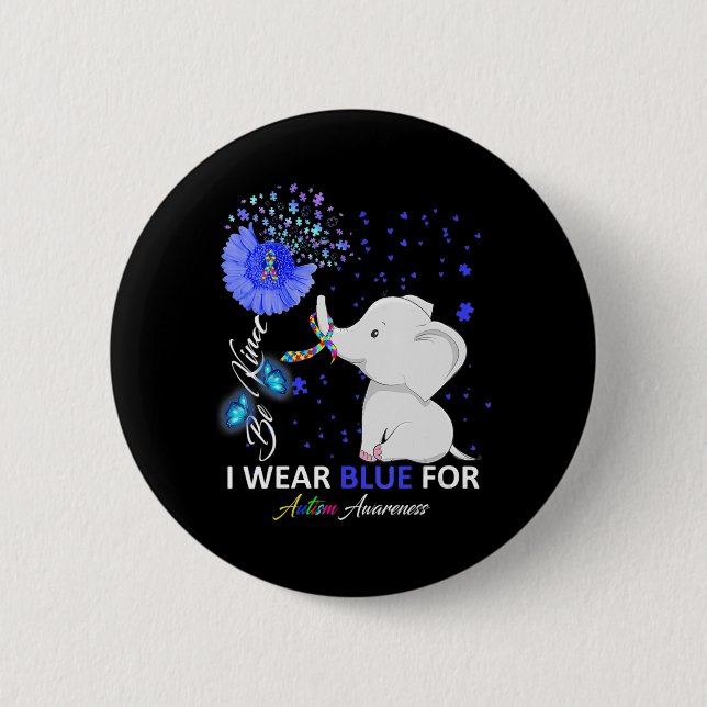 I Wear Blue Autism Awareness  Elephant Autism Awar Button (Front)