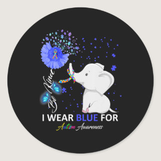 I Wear Blue Autism Awareness  Elephant Autism Awar Classic Round Sticker