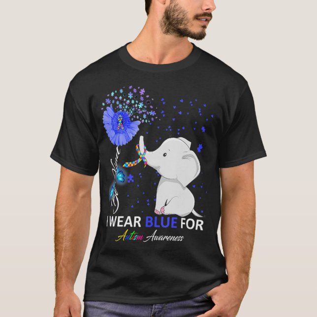 I Wear Blue Autism Awareness  Elephant Autism Awar T-Shirt (Front)