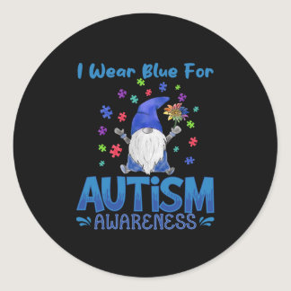 I wear blue Autism Awareness - Gnome Classic Round Sticker
