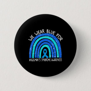 I Wear Blue For Angelman's Syndrome Blue Ribbon Ra Button