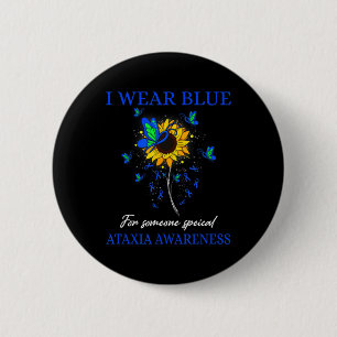 I Wear Blue For Ataxia Awareness Sunflower T-Shirt Button