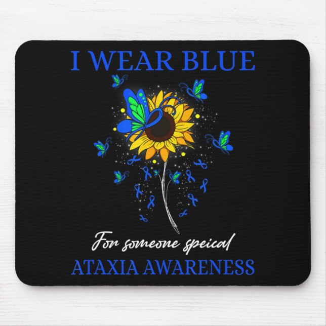 I Wear Blue For Ataxia Awareness Sunflower T-Shirt Mouse Pad (Front)
