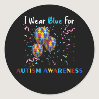I Wear Blue For Autism Awareness Butterfly Classic Round Sticker