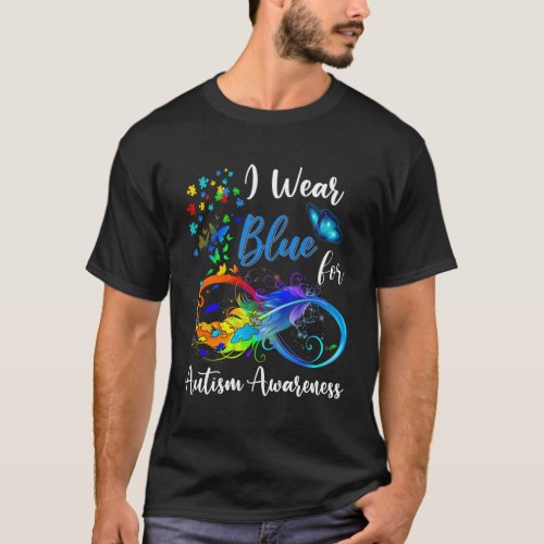 I Wear Blue For Autism Awareness Butterfly T_Shirt