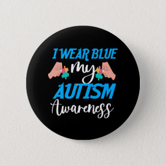 i wear blue for autism awareness button