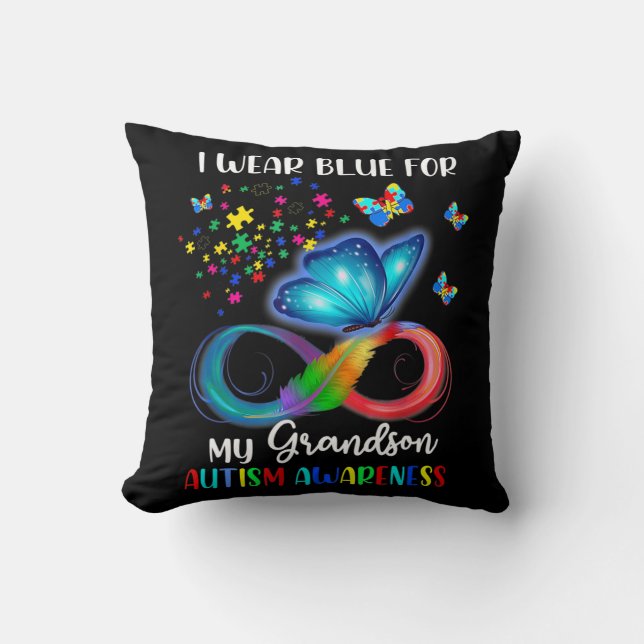 I Wear Blue For Autism Awareness Family Matching T Throw Pillow (Front)