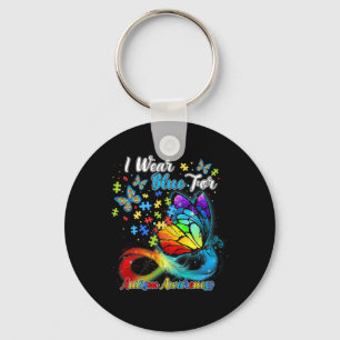 I Wear Blue For Autism Awareness Month Butterfly C Keychain