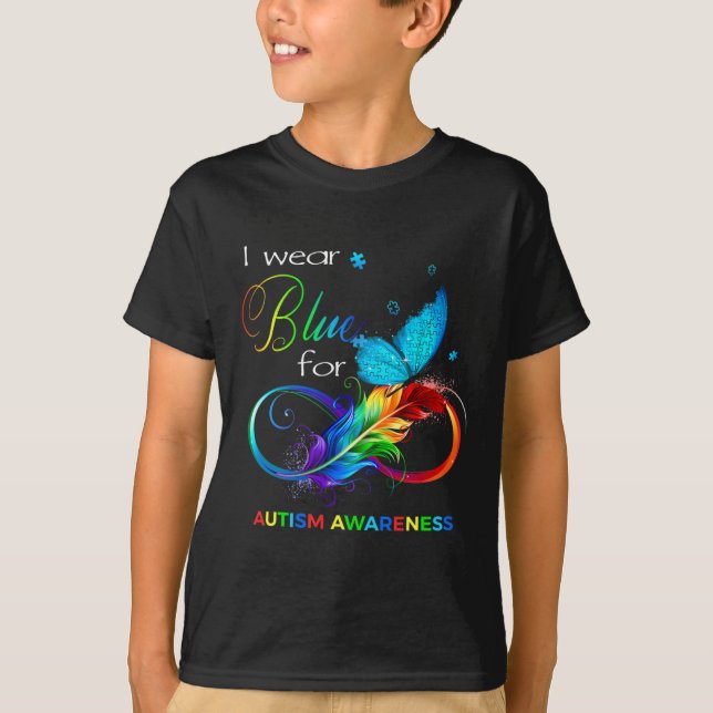 I Wear Blue For Autism Awareness Month Men Women K T-Shirt (Front)