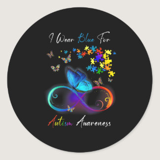 I Wear Blue For Autism Awareness  Puzzle Mom Dad K Classic Round Sticker