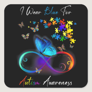 I Wear Blue For Autism Awareness shirt Puzzle Mom  Square Sticker