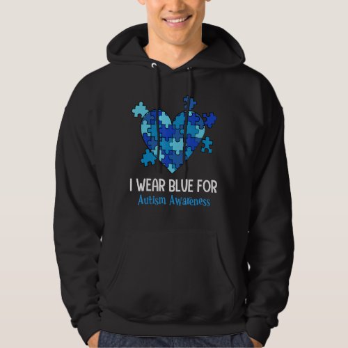 I Wear Blue For Autism Awareness With Colorful Puz Hoodie