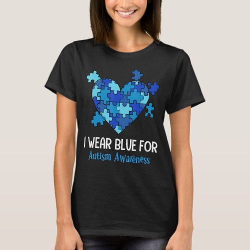 I Wear Blue For Autism Awareness With Colorful Puz T_Shirt