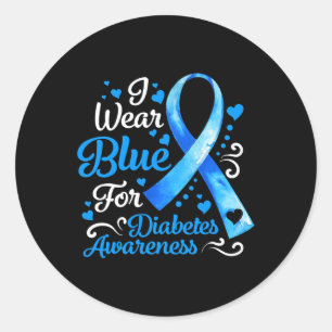 I Wear Blue For Diabetes Awareness Blue Ribbon Men Classic Round Sticker