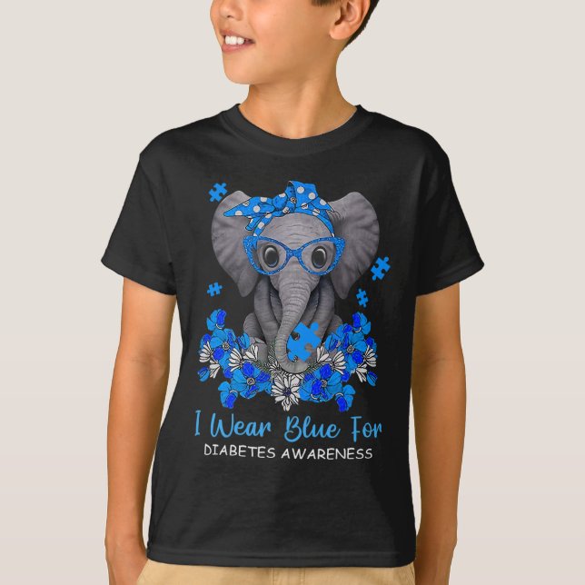 I Wear Blue For Diabetes Awareness Elephant Warrio T-Shirt (Front)