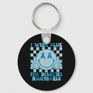 I Wear Blue For Diabetes Awareness Month Smile Fac Keychain