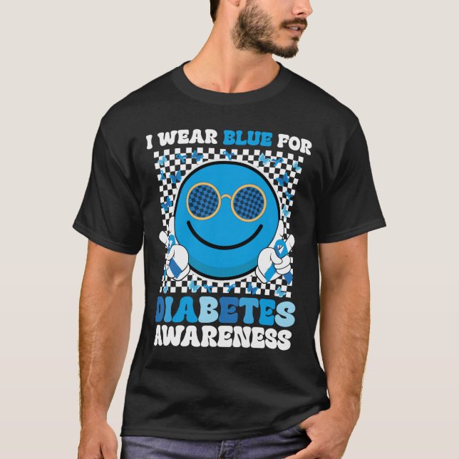 I Wear Blue For Diabetes Awareness T1D Smile Face  T-Shirt (Front)