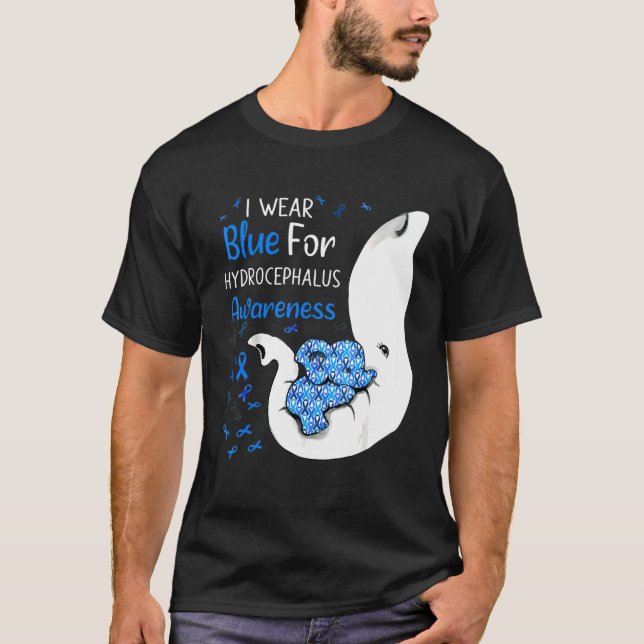 I Wear Blue For Hydrocephalus Awareness Elephant T-Shirt (Front)