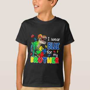 I Wear Blue For My Brother Autism Awareness Dinosa T-Shirt