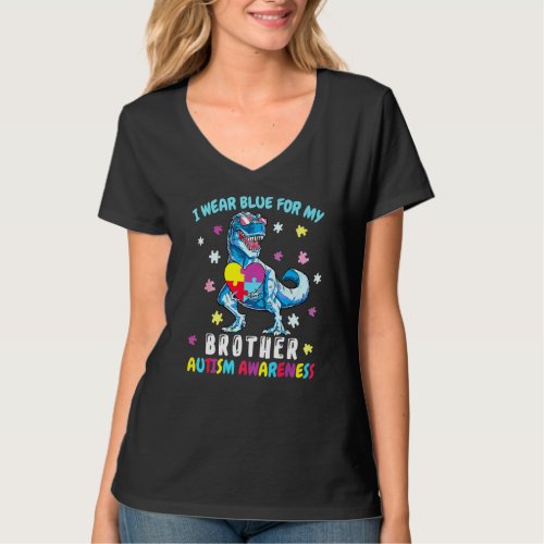 I Wear Blue For My Brother Autism Awareness Dinosa T_Shirt