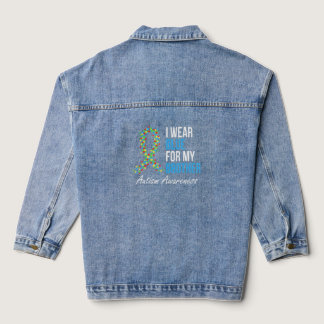 I Wear Blue For My Brother Autism Awareness Ribbon Denim Jacket