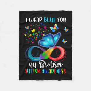I Wear Blue For My Brother Autism Puzzle Butterfly Fleece Blanket