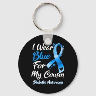 I Wear Blue For My Cousin Diabetes Awareness Ribbo Keychain