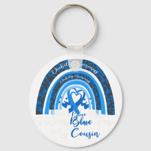 I Wear Blue For My Cousin Rainbow Leopard Diabetes Keychain