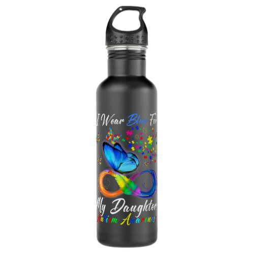 I Wear Blue For My Daughter Autism Awareness Tees  Stainless Steel Water Bottle