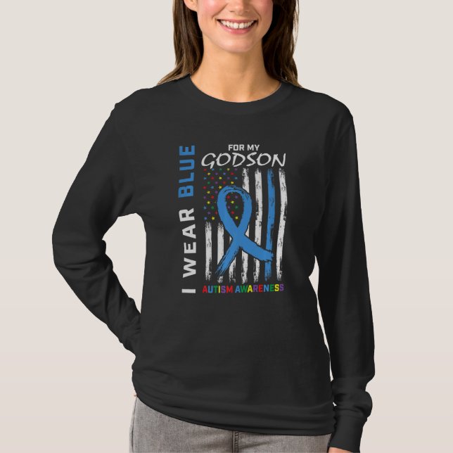 I Wear Blue For My Godson Autism Awareness America T-Shirt (Front)