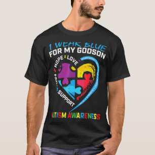 I Wear Blue For My Godson Autism Awareness Puzzle T-Shirt