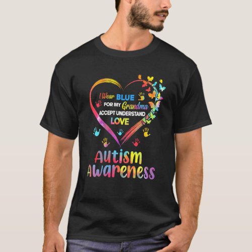 I Wear Blue For My Grandma Butterfly Autism Awaren T_Shirt