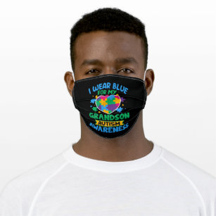 I wear blue for my grandson autism awareness adult cloth face mask