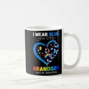 I Wear Blue For My Grandson Autism Awareness Heart Coffee Mug