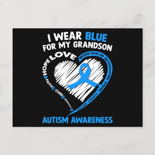 I Wear Blue For My Grandson Autism Awareness ribbo Postcard