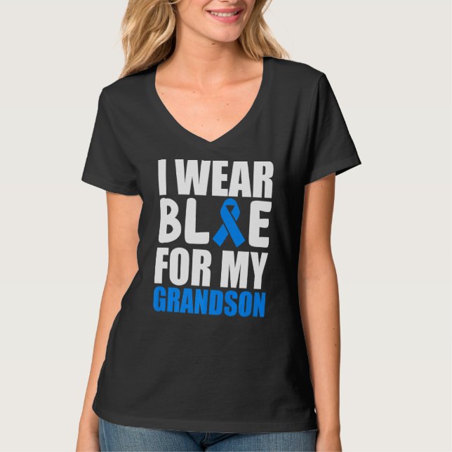 I Wear Blue For My Grandson Autism Awareness Ribbo T-Shirt (Front)
