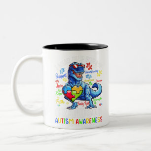 I Wear Blue For My Grandson Autism Awareness Two-Tone Coffee Mug