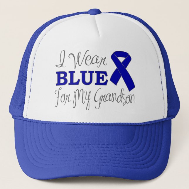 I Wear Blue For My Grandson (Blue Ribbon) Trucker Hat (Front)