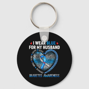 I Wear Blue For My Husband Diabetes Awareness Fami Keychain