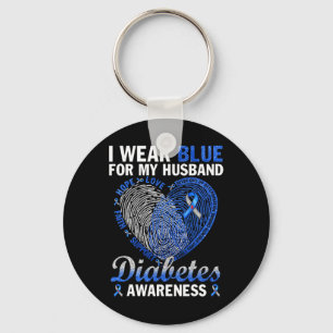 I Wear Blue For My Husband Diabetes Awareness Fami Keychain