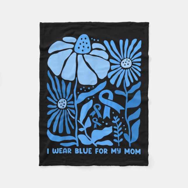 I Wear Blue For My Mom Diabetes Awareness Boho Flo Fleece Blanket (Front)