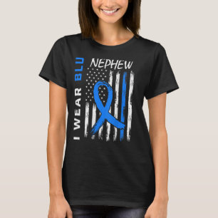 I Wear Blue For My Nephew Diabetes Awareness Flag T-Shirt