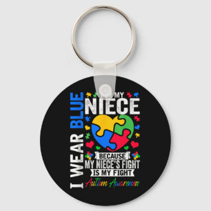 I Wear Blue For My Niece Autism Awareness Day Aunt Keychain