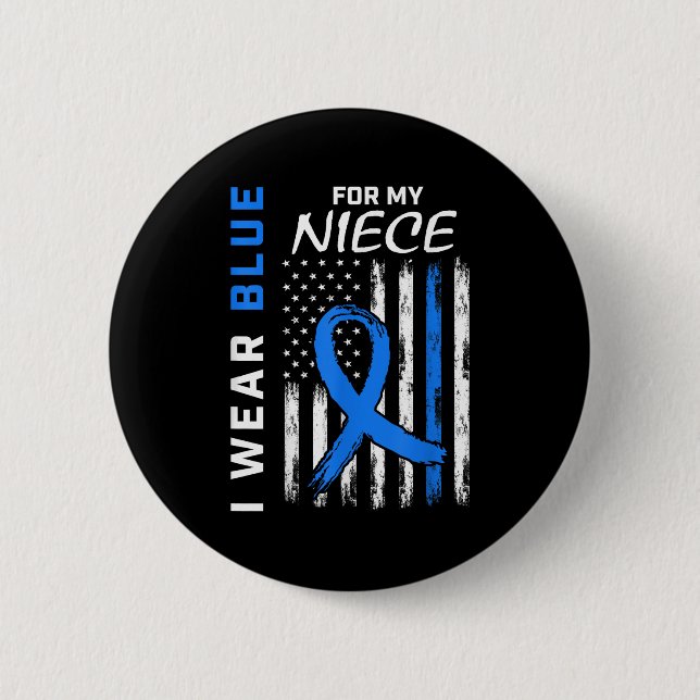I Wear Blue For My Niece Diabetes Awareness Shirt  Button (Front)