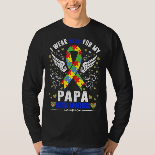 I Wear Blue For My Papa Boho Rainbow Autism Awaren T_Shirt