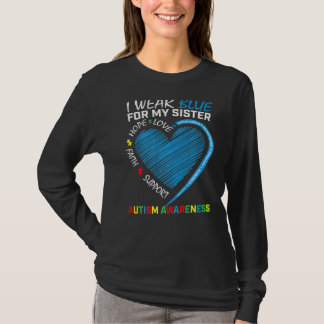 I Wear Blue For My Sister Autism Awareness Puzzle  T-Shirt