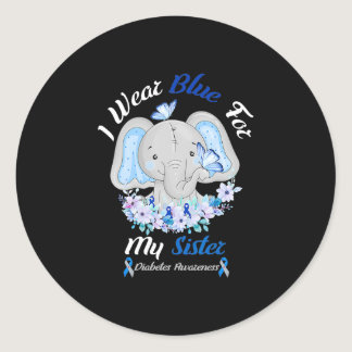 I Wear Blue For My Sister Elephant Diabetes Classic Round Sticker